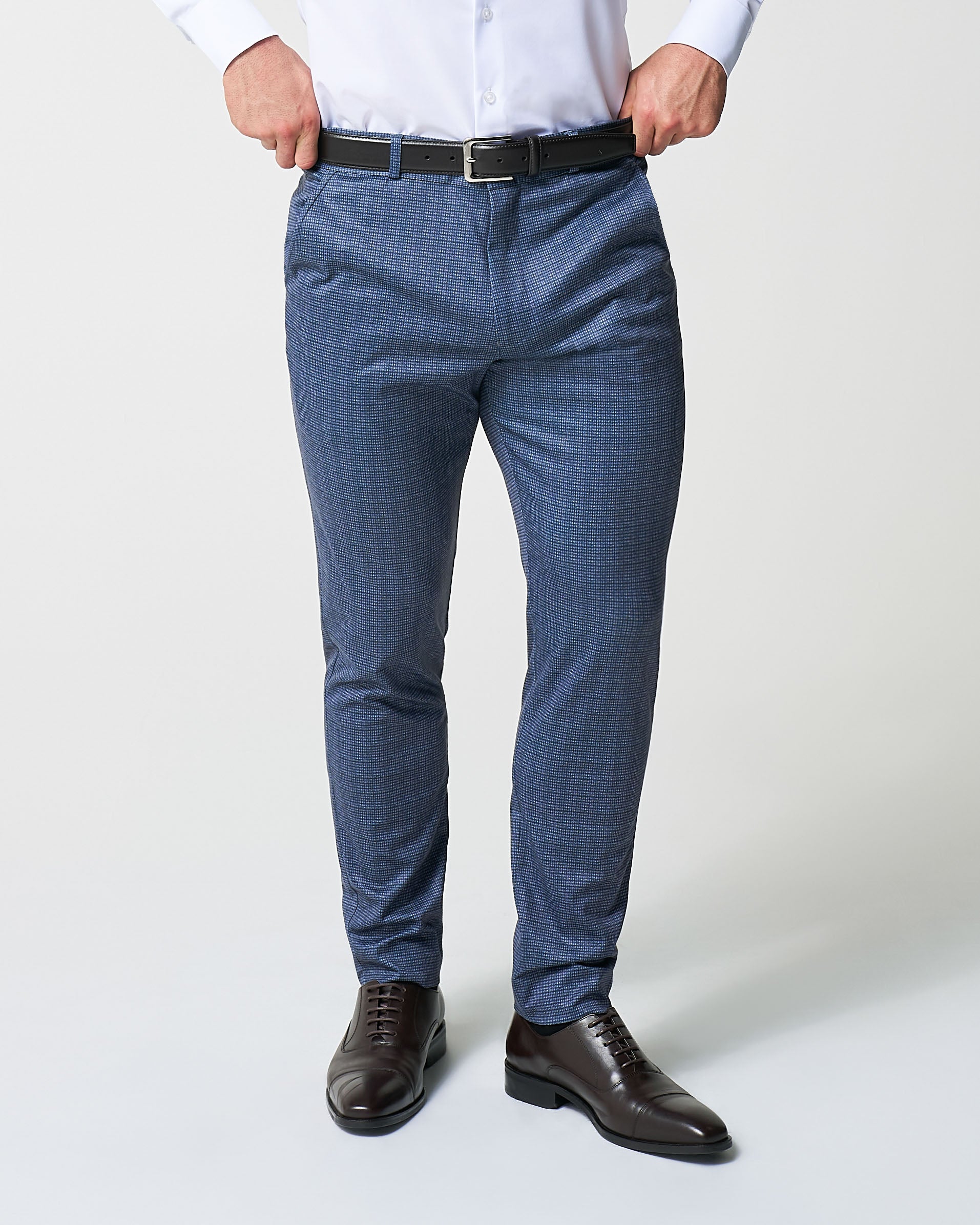 State & Liberty Athletic Fit Stretch Suit - Blue Mini Windowpane with Light Grey Micro
