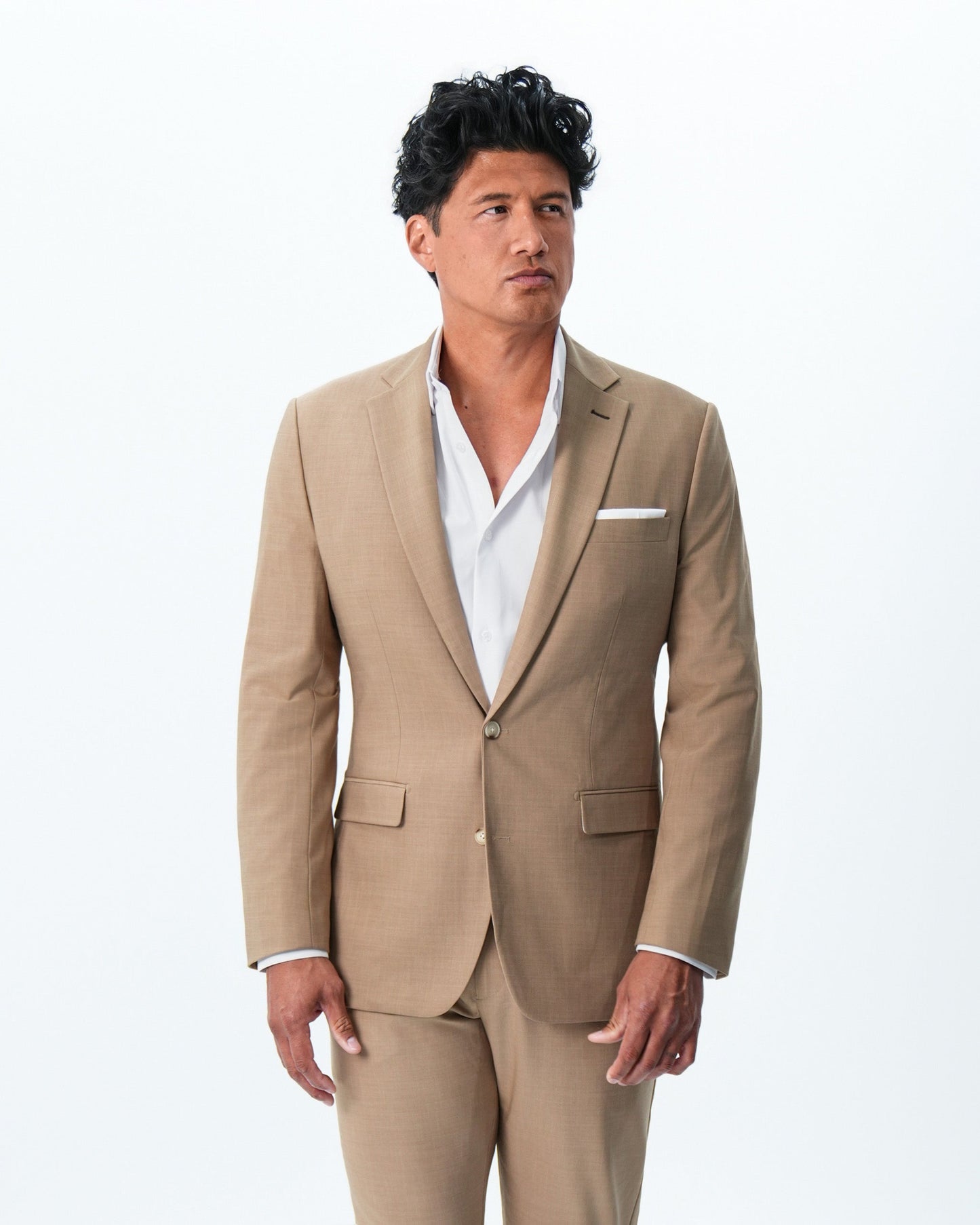State & Liberty Athletic Fit Stretch Suit - Heathered Sand