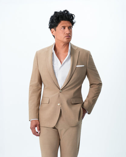 State & Liberty Athletic Fit Stretch Suit - Heathered Sand