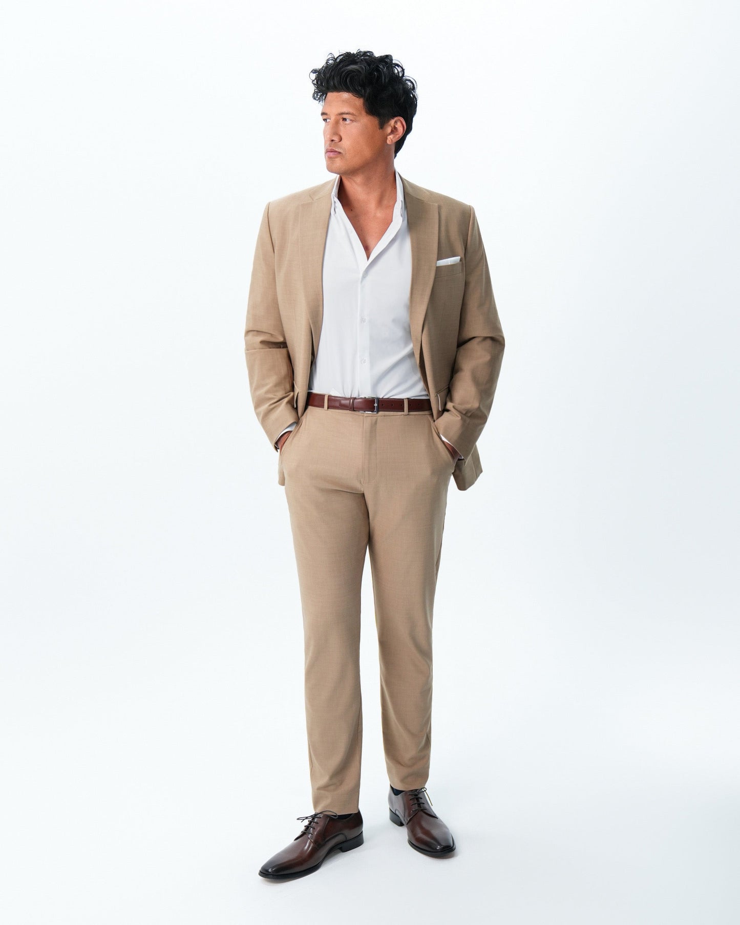 State & Liberty Athletic Fit Stretch Suit - Heathered Sand