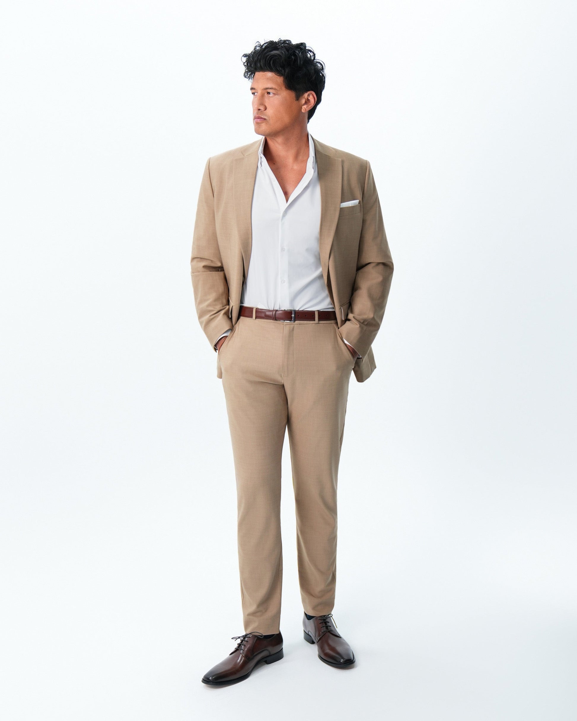 State & Liberty Athletic Fit Stretch Suit - Heathered Sand