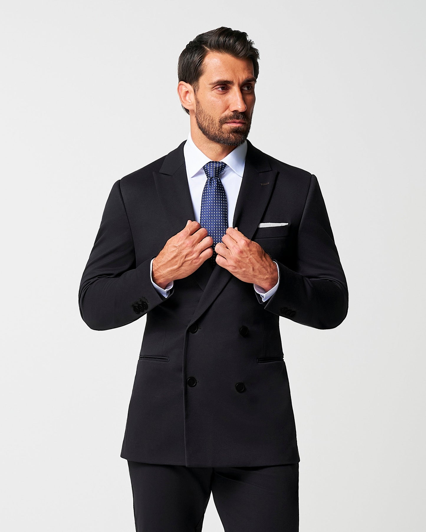 State & Liberty Athletic Fit Stretch Suit - Black Double Breasted