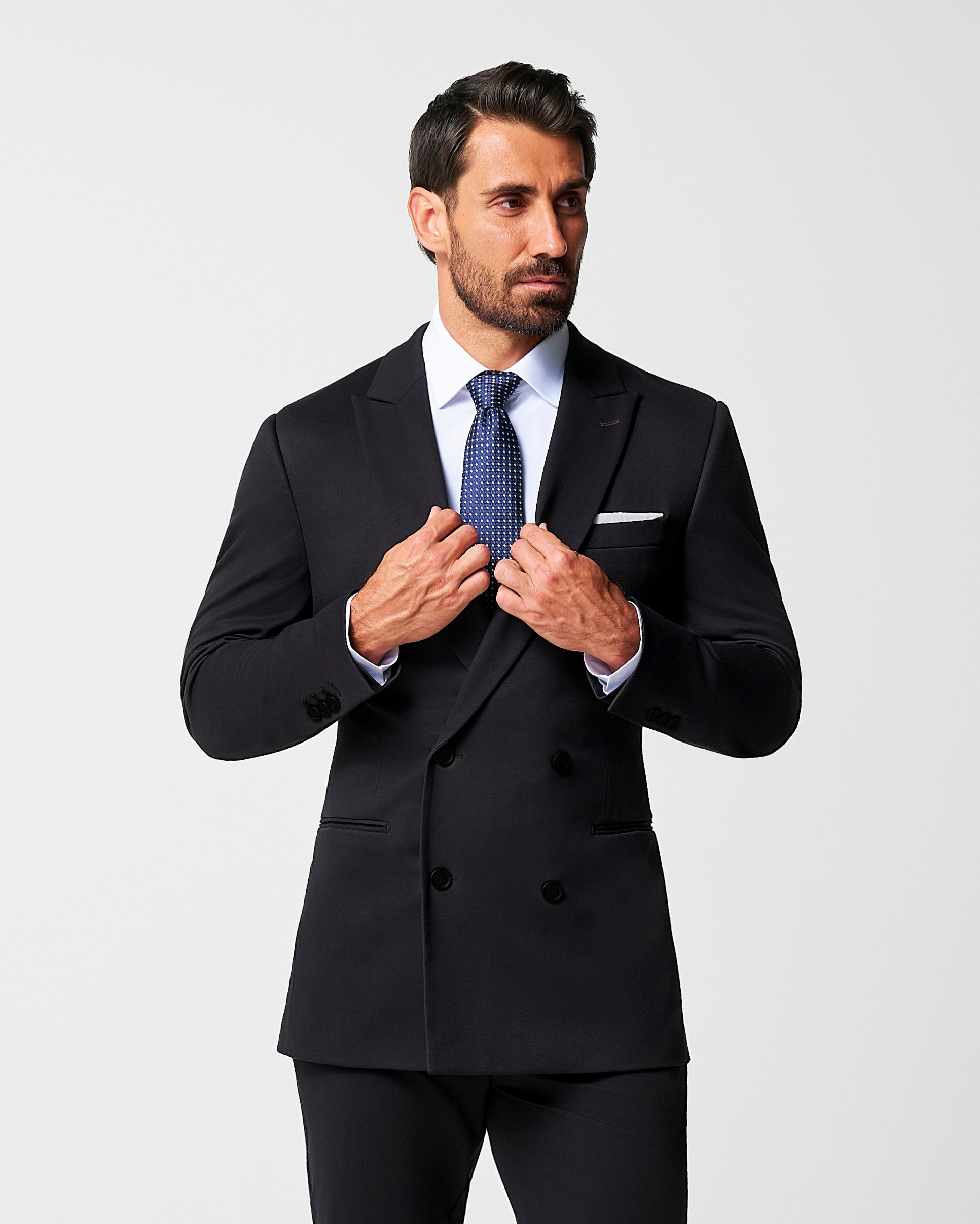 State & Liberty Athletic Fit Stretch Suit - Black Double Breasted