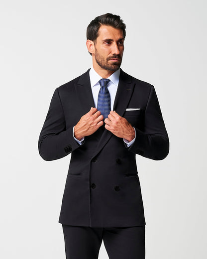 State & Liberty Athletic Fit Stretch Suit - Black Double Breasted