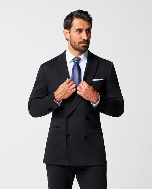 State & Liberty Athletic Fit Stretch Suit - Black Double Breasted