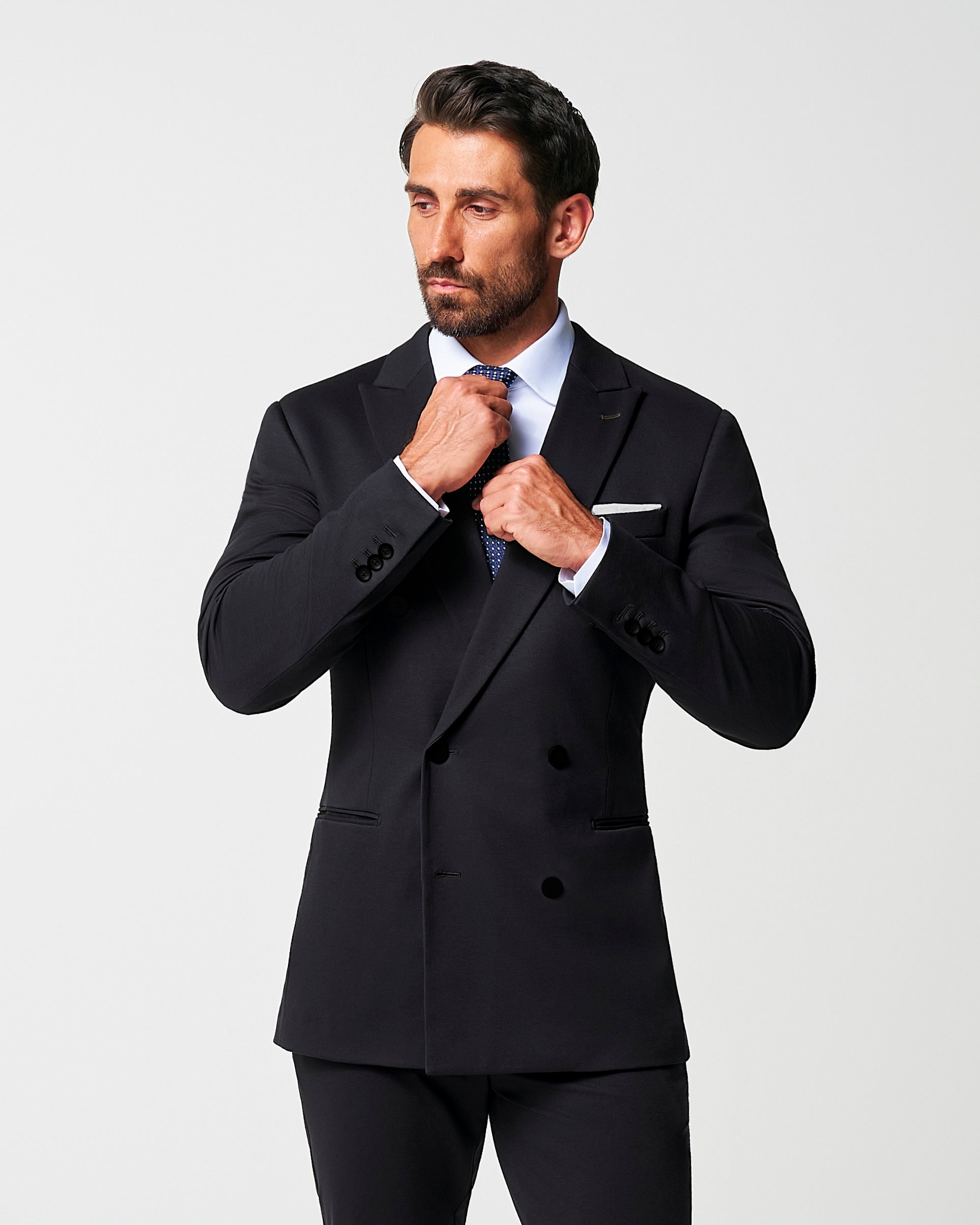 State & Liberty Athletic Fit Stretch Suit - Black Double Breasted