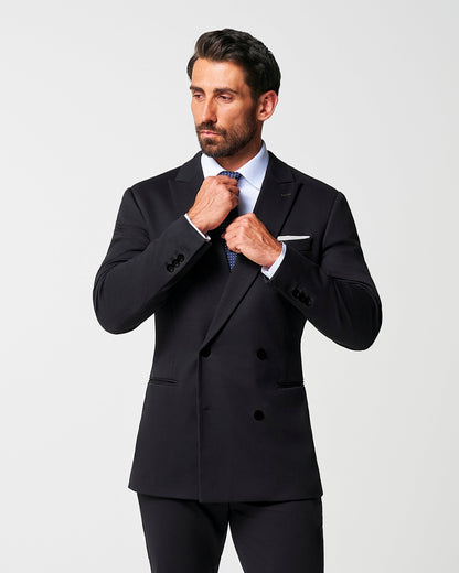 State & Liberty Athletic Fit Stretch Suit - Black Double Breasted