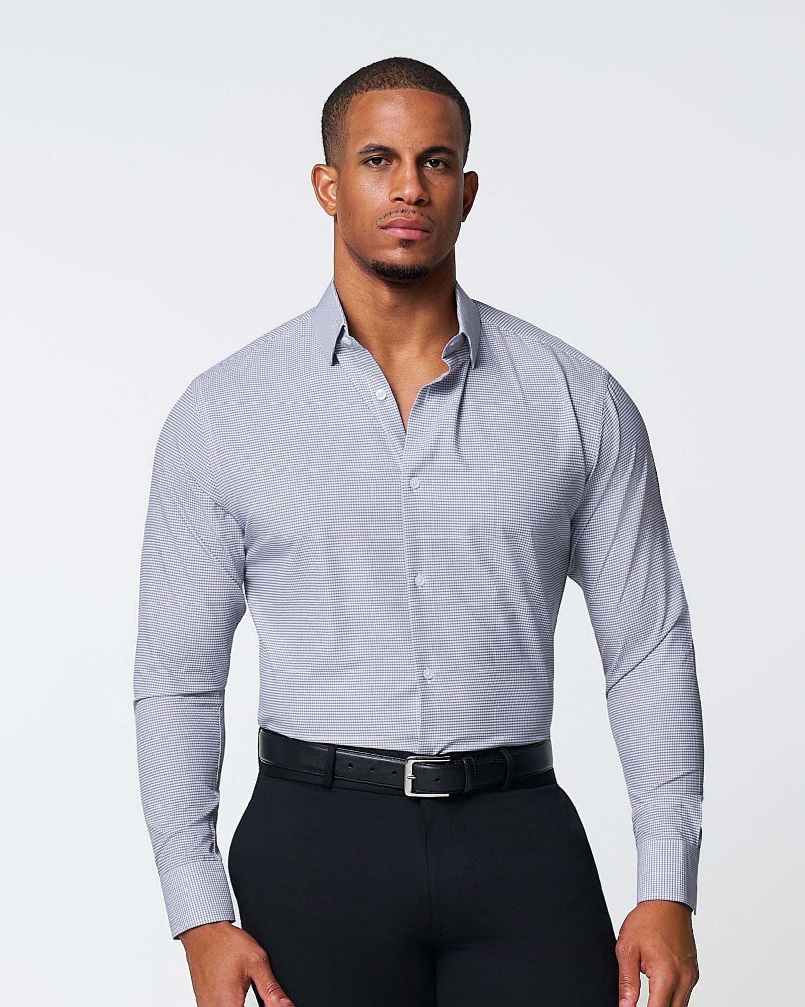 State & Liberty "The Heath" Slate Grey & Purple Mini Gingham