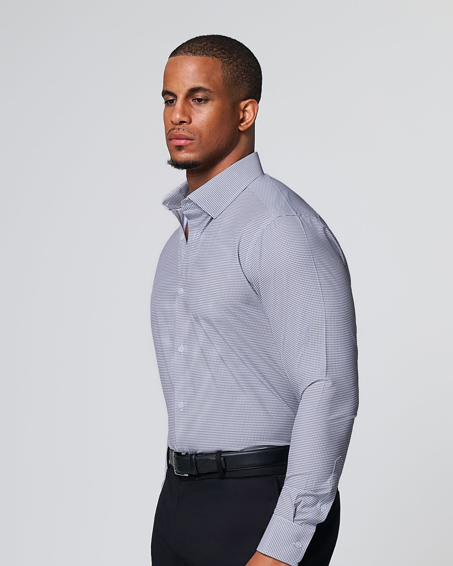 State & Liberty "The Heath" Slate Grey & Purple Mini Gingham