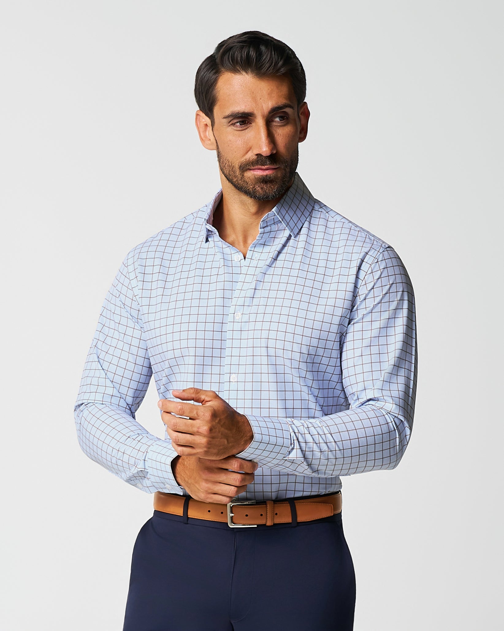 State & Liberty "The Marcus" Brown, White, & Light Blue Windowpane