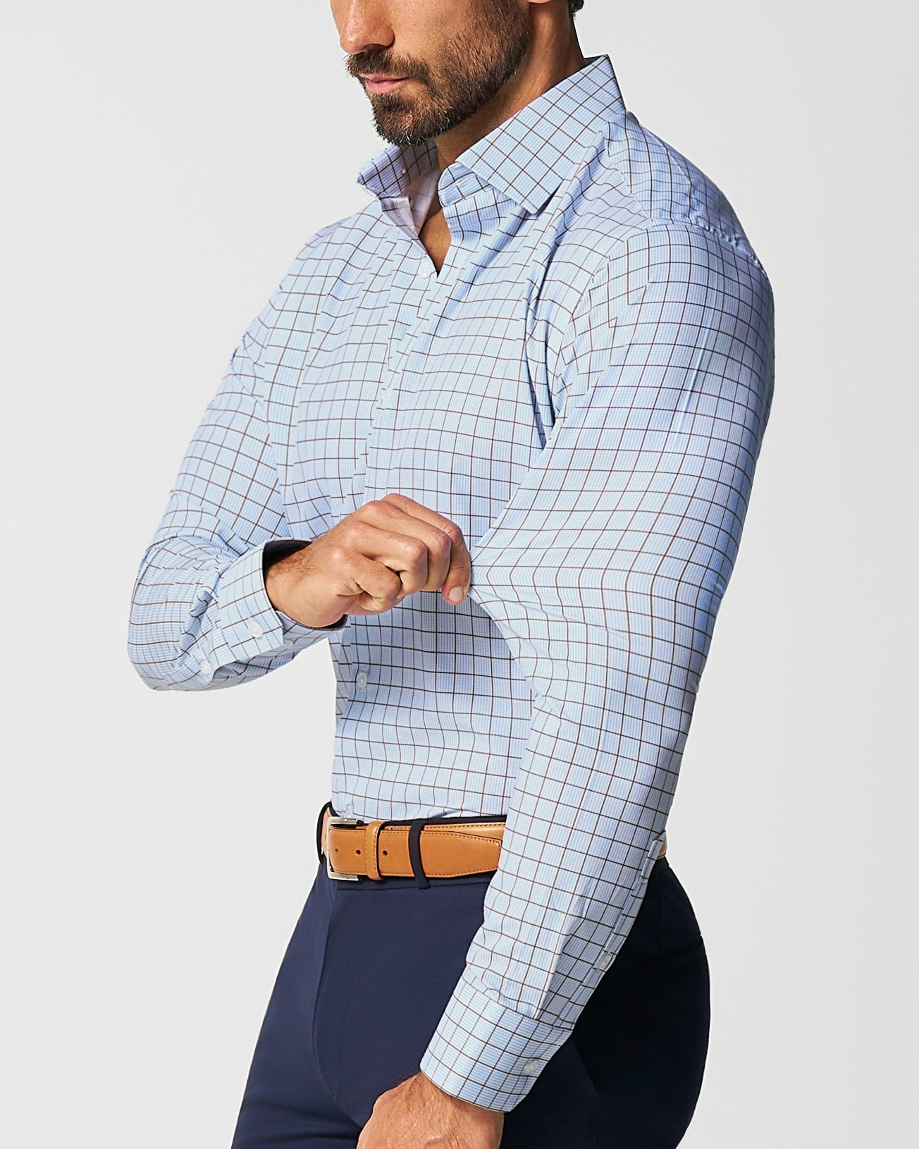 State & Liberty "The Marcus" Brown, White, & Light Blue Windowpane