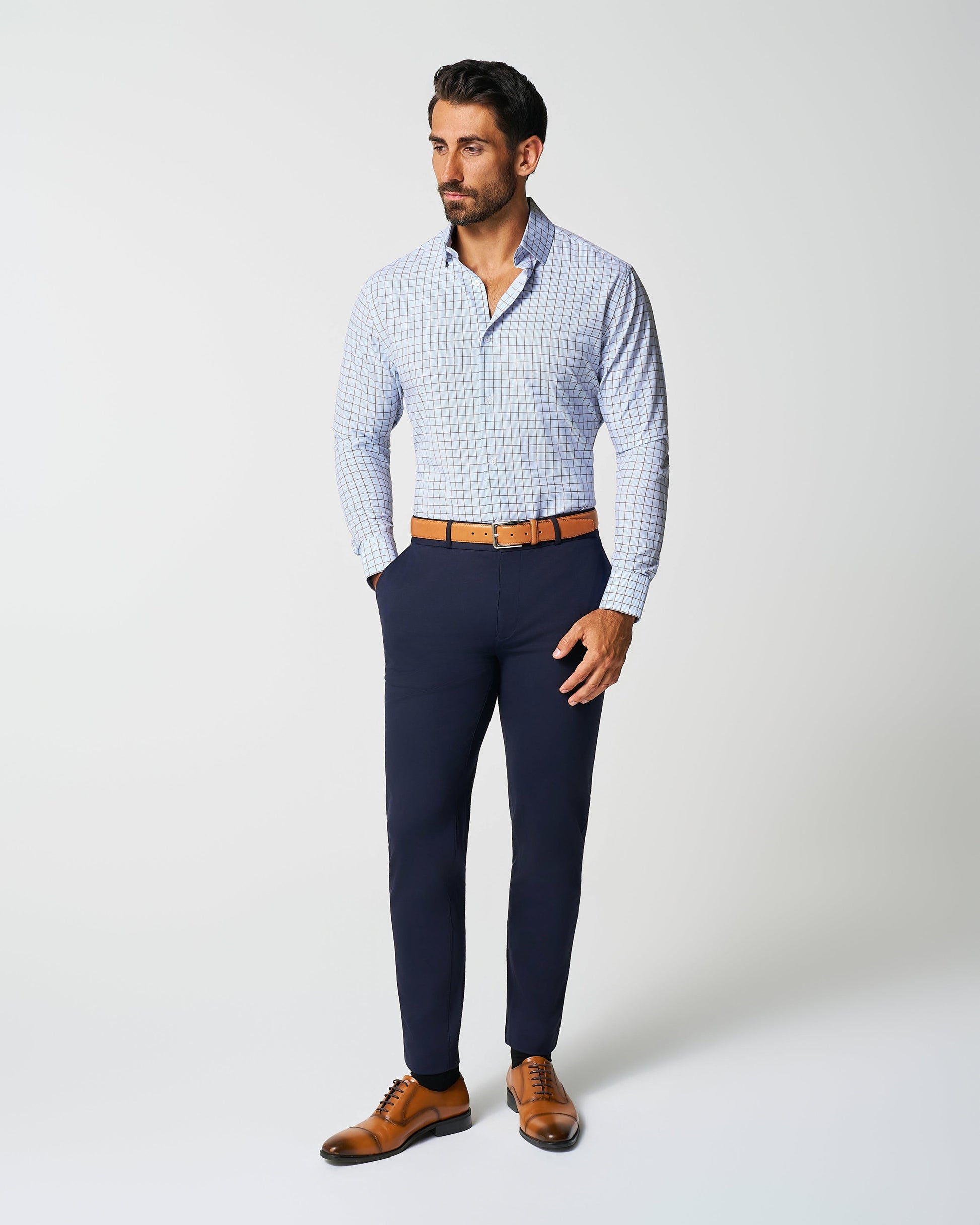 State & Liberty "The Marcus" Brown, White, & Light Blue Windowpane