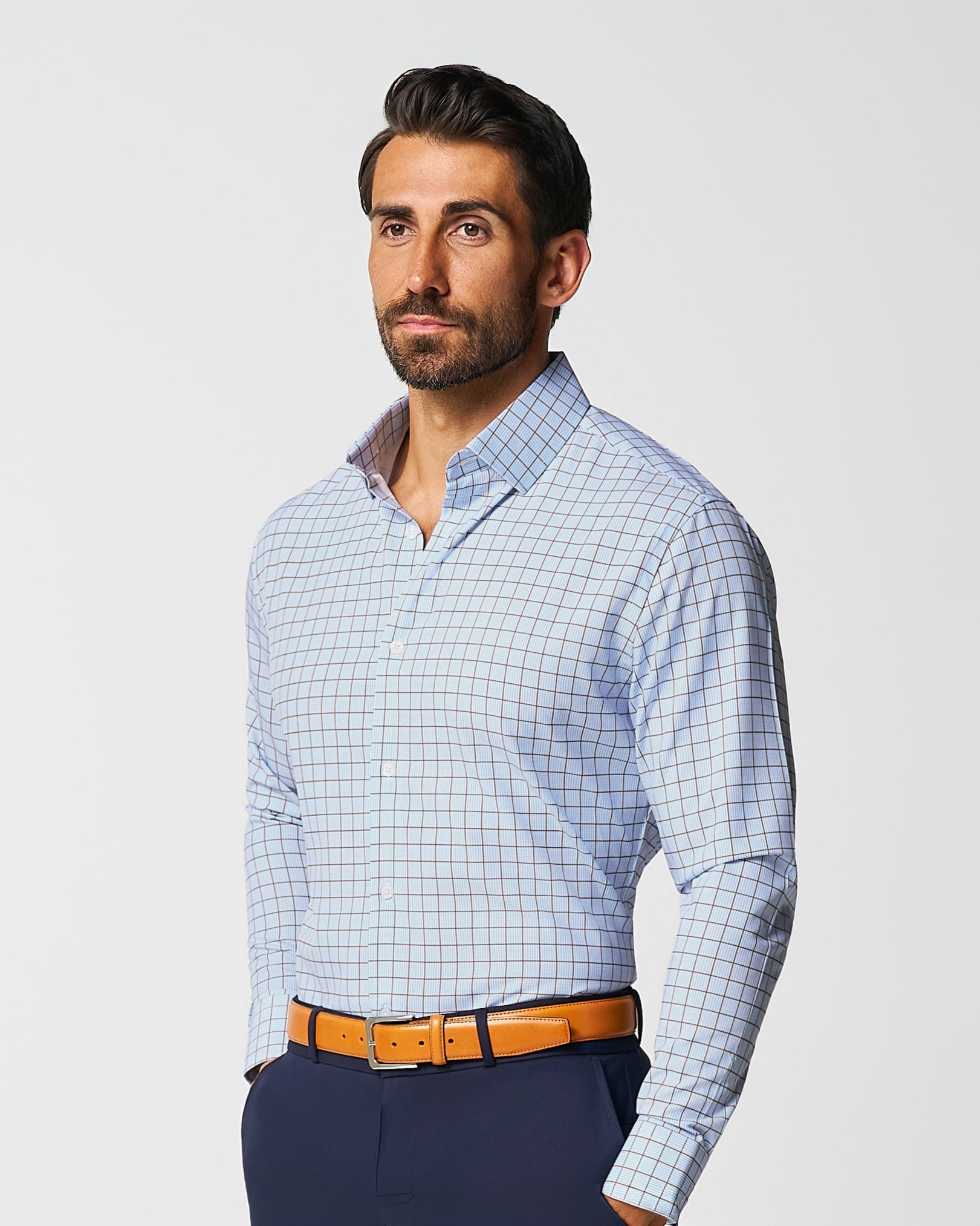 State & Liberty "The Marcus" Brown, White, & Light Blue Windowpane