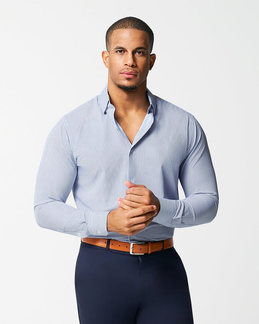 State & Liberty "The Tucker" Mid-Blue Bengal Stripe