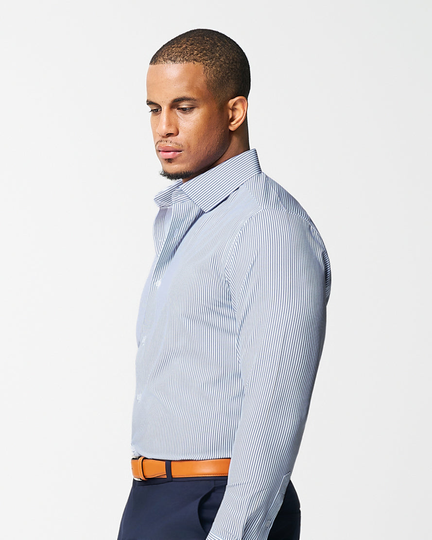 State & Liberty "The Tucker" Mid-Blue Bengal Stripe